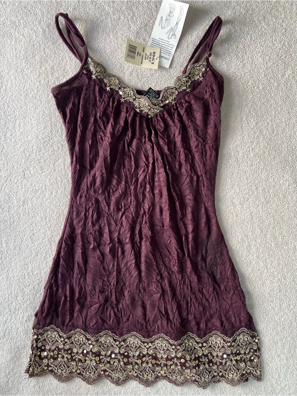 Vintage Y2K Purple Camisole Tank Size S Fairy Core Grunge Coquette Lace Sequin